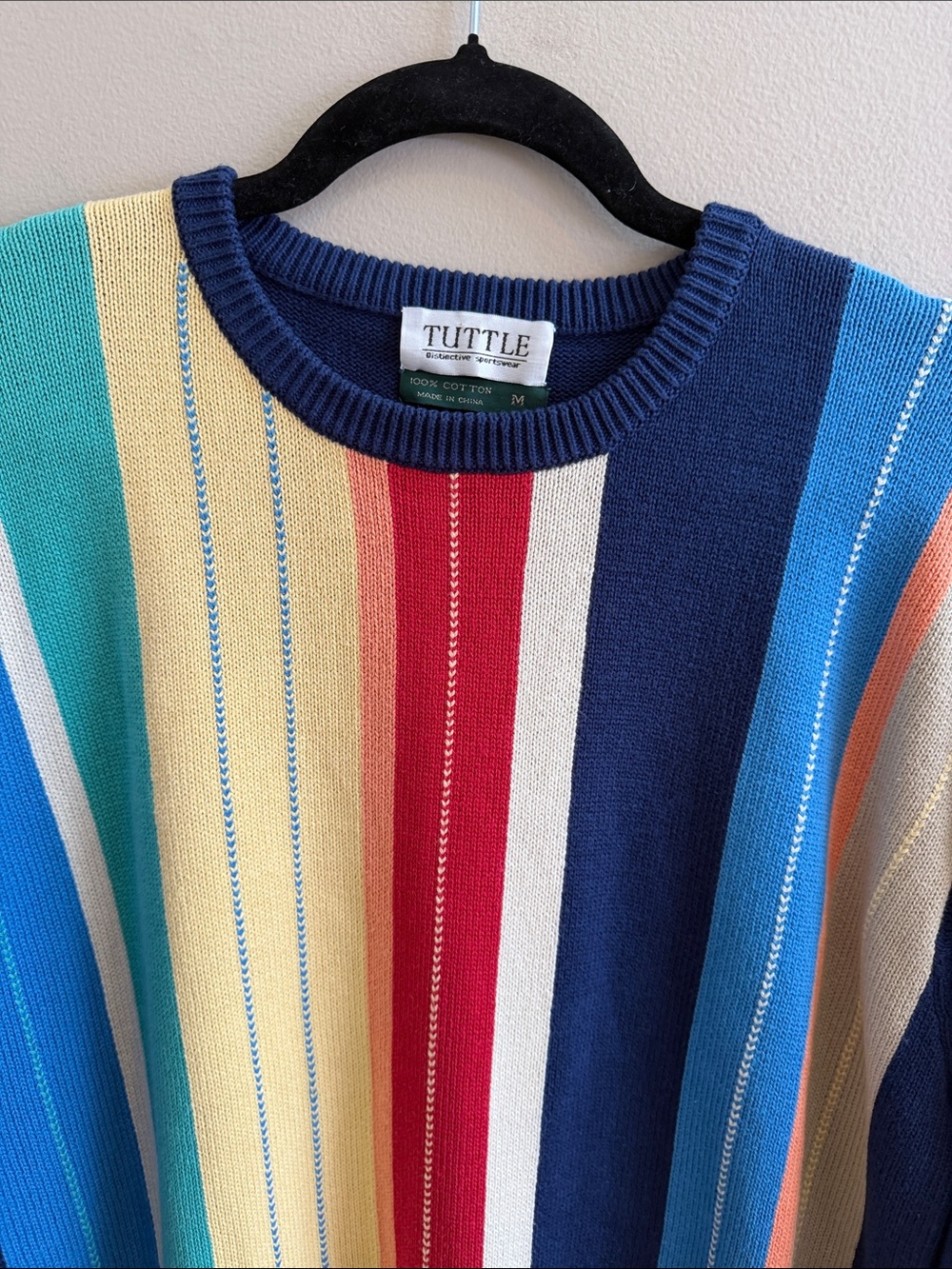 Tuttle Multicolor Striped Cotton Knit Crewneck Sweater - Navy Base - Picture 2 of 8
